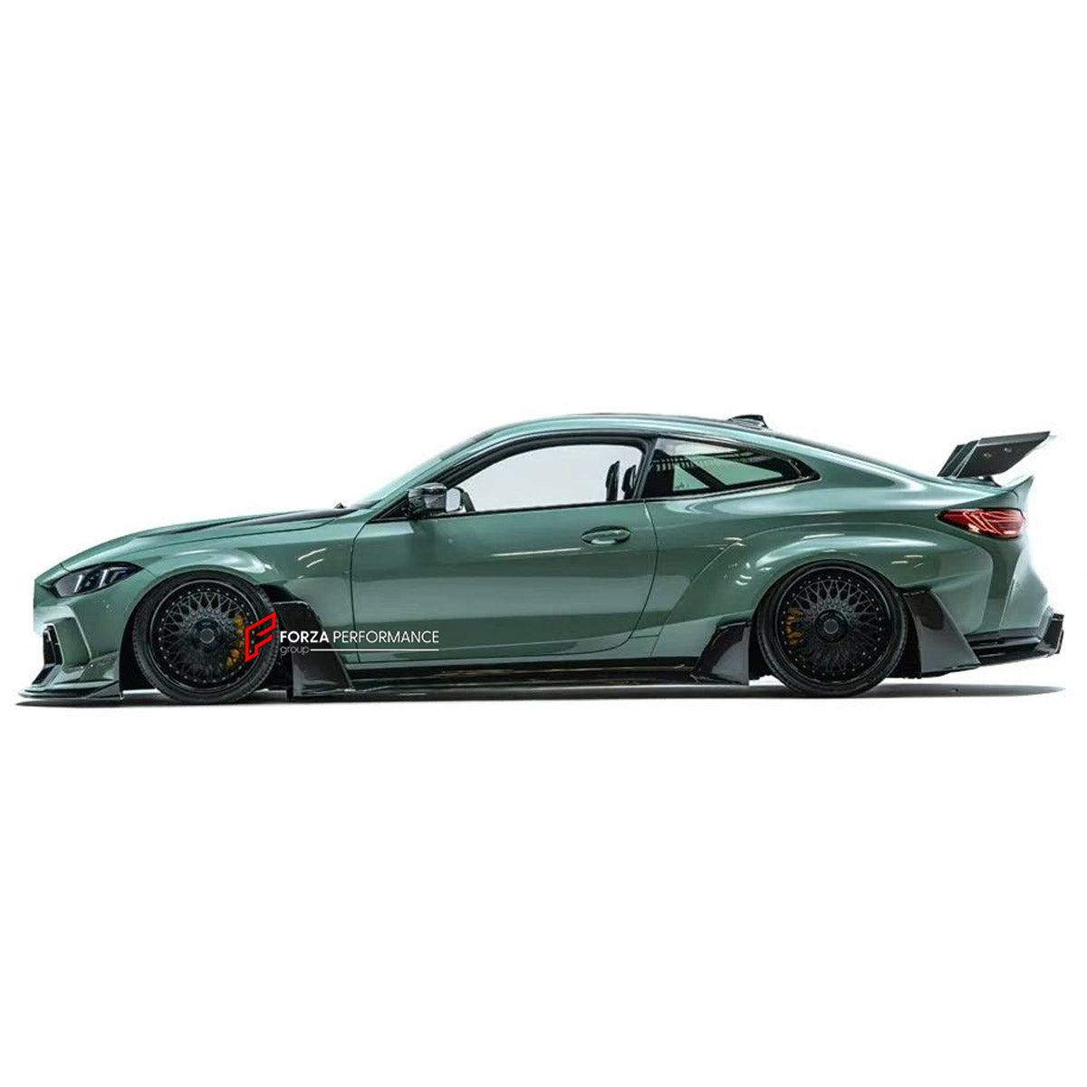 WIDE BODY KIT for BMW M4 G82 2021 - 2024 FORZA PERFORMANCE custom fit Adro Style

Set includes:
Front Lip
Front Bumper Canards
Front Grille
Hood Bonnet Air Vents
Hardtop Roof
Side Mirror Covers
Side Skirts
Rear Spoiler Wing
Rear Diffuser

Material: Plastic

NOTE: Professional installation is required.