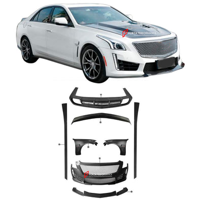 WIDE BODY KIT for CADILLAC CTS 2013 - 2019 CTSV 

Set include:  

Front Bumper Assembly 
Front Fenders
Hood/Bonnet
Side Skirts
Rear Diffuser
Rear Spoiler
Material: FRP + Carbon Hood
