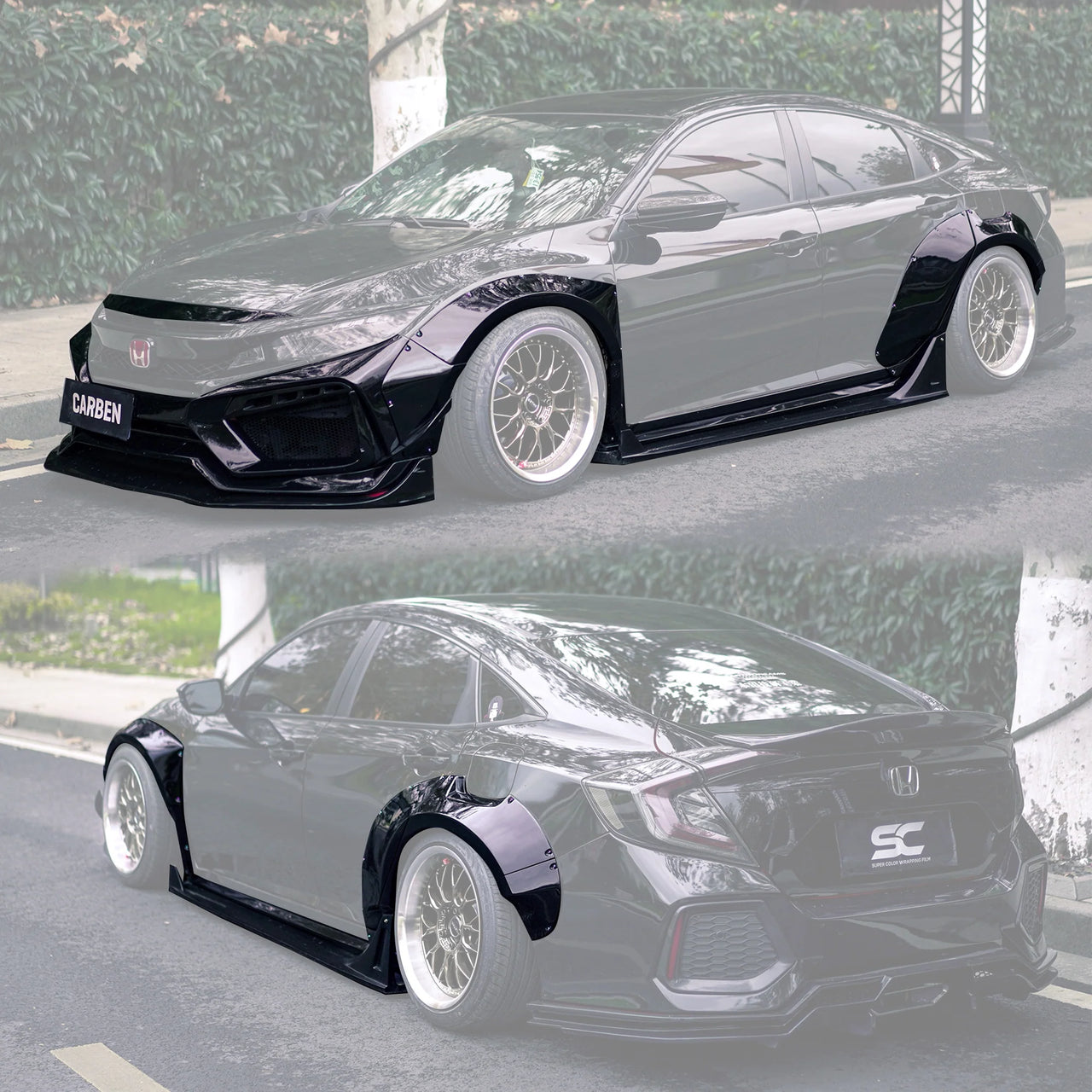 WIDE BODY KIT for HONDA CIVIC SEDAN HATCHBACK FC FK 2015 - 2022

Set includes:

Front Lip
Front Bumper Assembly

Hood / Bonnet

Front Fenders
Side Skirts

Rear Fenders
Rear Wing Spoiler

Rear Bumper
Rear Diffuser

Material: Wet Carbon with Fiberglass

NOTE: Professional installation is required. Cutting front fenders and rear quarter panels is required. Dont fit to the Type R.

Why “Contact Us for Pricing”?

We don’t display fixed prices because our goal is to offer you the most competitive deal possible. P