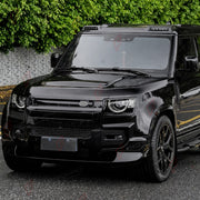 WIDE BODY KIT for LAND ROVER DEFENDER 90 110 130 L663 2020+
Set includes:

Front Bumper Corner Covers
Hood Vent Covers
Wide Fender Flares
Electric Side Step Running Boards
Front Roof Light Bar
Roof Rack
Rear Diffuser
Material: ABS

NOTE: Professional installation is required.