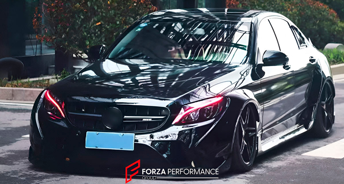 WIDE BODY KIT for MERCEDES BENZ C-CLASS W205 2014 - 2021

Set Include:

Front Bumper
Fenders
Side Skirts
Rear Spoiler
Rear Bumper
Exhaust tips (stainless steel)
Material: CFRP

Note: Professional installation is required.