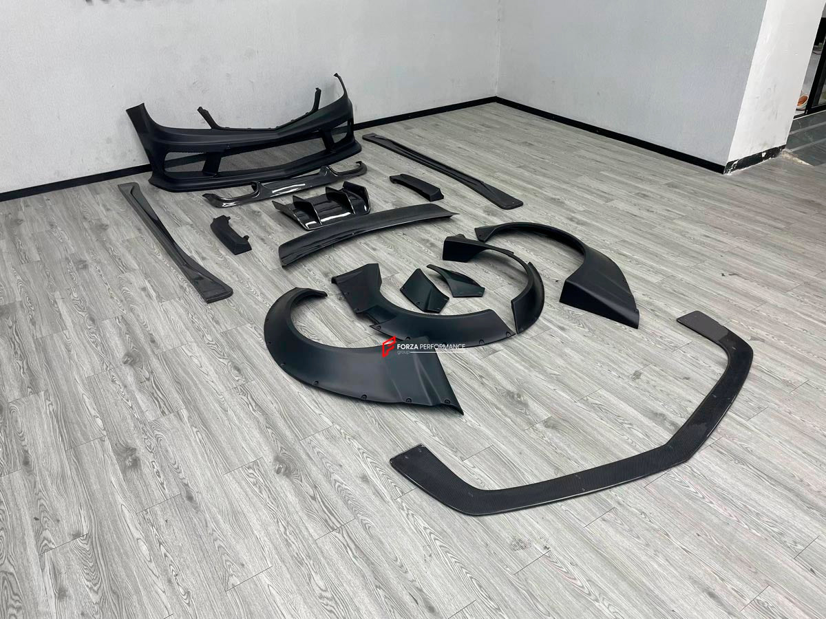 WIDE BODY KIT for MERCEDES BENZ C CLASS W204 C63 2 DOOR 4 DOOR 2007 - 2014
Set includes:

Front Bumper
Front Lip
Front Canards
Fender Flares (Front and Rear)
Side Skirts
Rear Diffuser
Material: FRP and Carbon

NOTE: Professional installation is required.