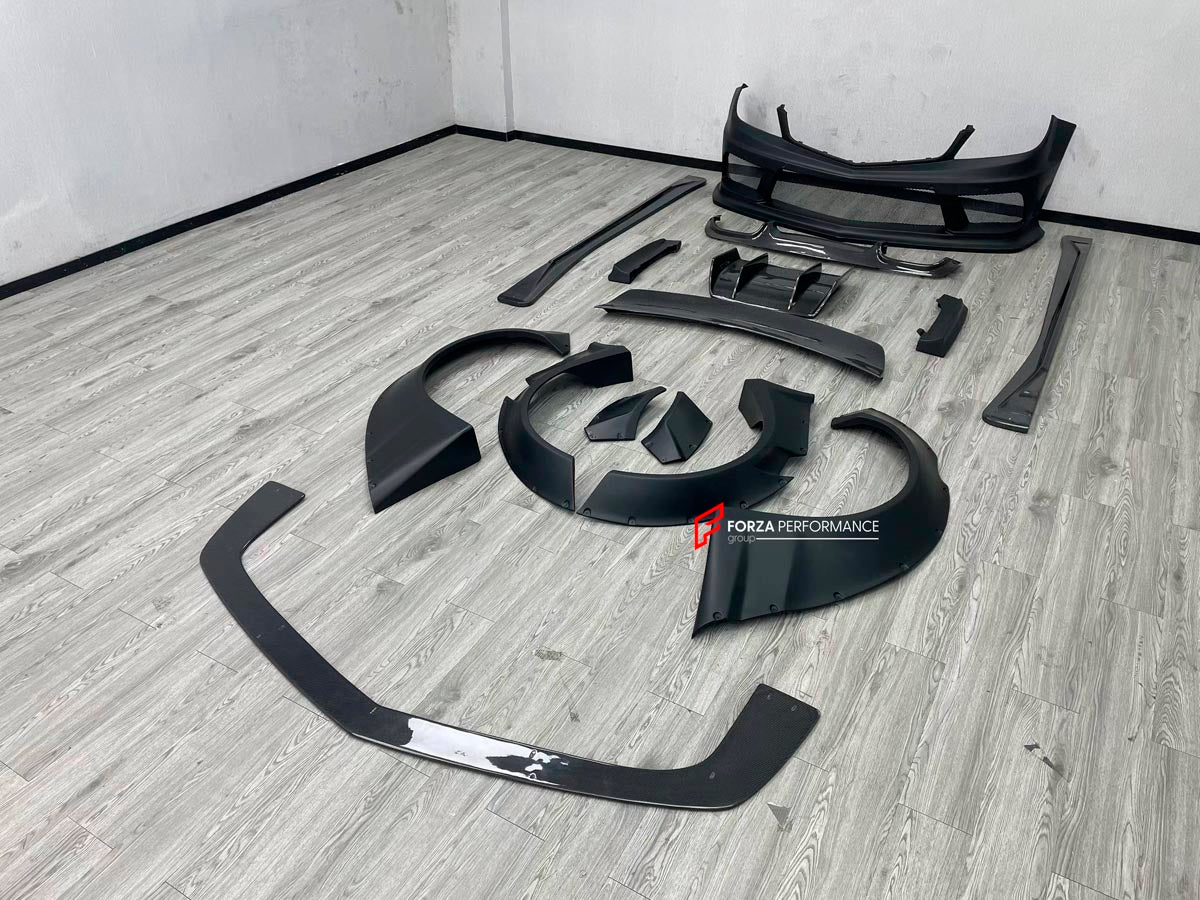 WIDE BODY KIT for MERCEDES BENZ C CLASS W204 C63 2 DOOR 4 DOOR 2007 - 2014
Set includes:

Front Bumper
Front Lip
Front Canards
Fender Flares (Front and Rear)
Side Skirts
Rear Diffuser
Material: FRP and Carbon

NOTE: Professional installation is required.