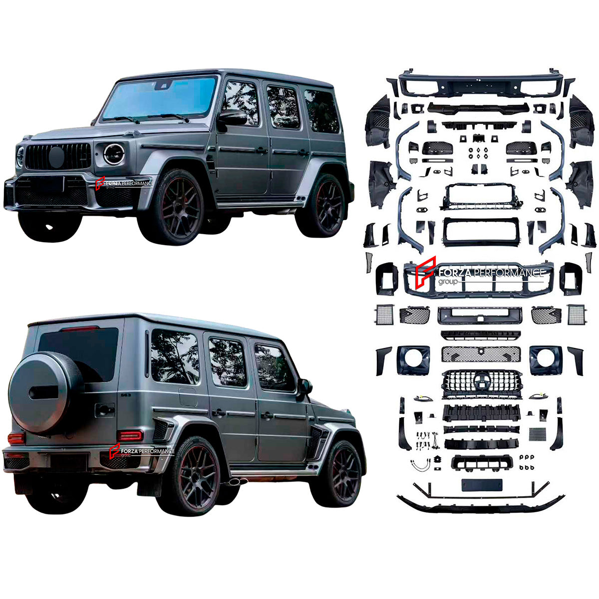 WIDE BODY KIT for MERCEDES BENZ G CLASS W463A W464 W465 2019+

Set includes:

Front Lip
Front Bumper Assembly
Front Bumper Trims and Meshes
Grille Frame
Grille
Headlight Cover
Fenders
Fender Meshes
Rear Bumper Assembly
Rear Bumper Trims and Meshes
Rear Diffuser

Material: Plastic

NOTE: Professional installation is required.

Why “Contact Us for Pricing”?

We don’t display fixed prices because our goal is to offer you the most competitive deal possible. Product costs often decrease over time, and by request