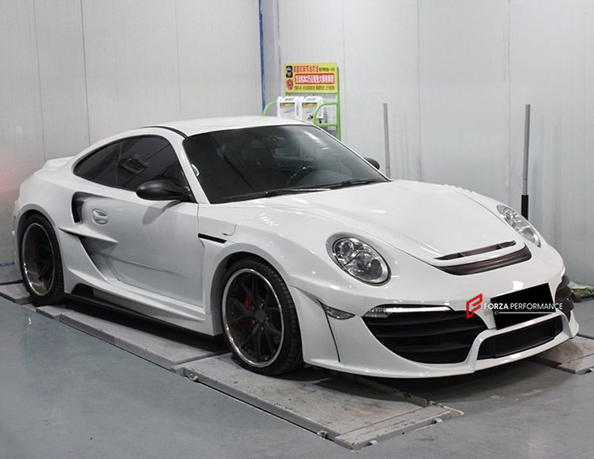 WIDE BODY KIT for PORSCHE 911 997.1 2004 - 2010 FORZA PERFORMANCE custom fit GT3 RS Style
Set includes:

Front Lip
Hood Bonnet
Front Fenders
Rear Spoiler Wing
Rear Diffuser
Material: Plastic

NOTE: Professional installation is required.