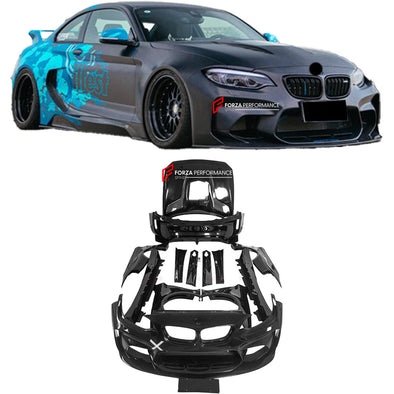 VR Style Wide Carbon Body Kit For BMW M2 F87 2016-2020  Set include:    Hood/Bonnet Front Bumper Rear Bumper Side Skirts Rear Fenders Fender Lines Doors Material: Fiberglass With Carbon, Fiberglass With Forged Carbon