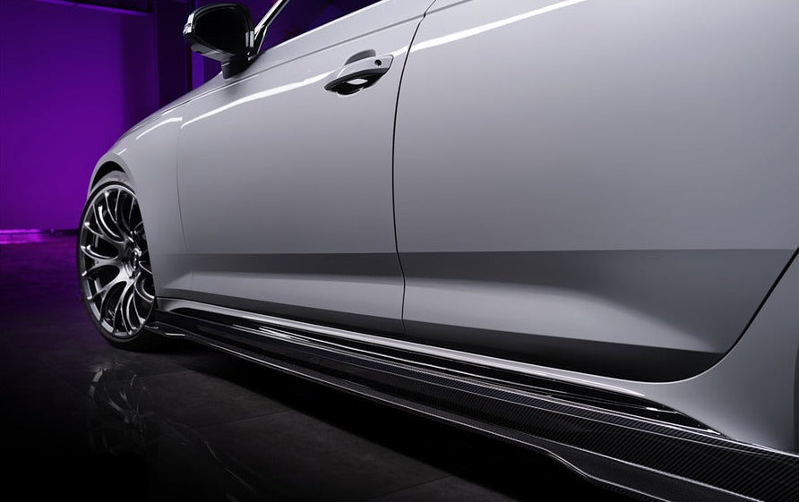 BKSS Style Carbon Fiber Body Kit For Audi RS4 B9 2017-2019  Set include:   Front Bumper Canards Front Lip Side Skirts Rear Diffuser With LED Light Front Bumper Trim Lip Rear Decklid Spoiler Roof Spoiler (2 types) Material: Carbon Fiber / Forged Carbon  NOTE: Professional installation is required 