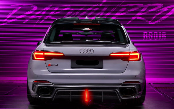 BKSS Style Carbon Fiber Body Kit For Audi RS4 B9 2017-2019  Set include:   Front Bumper Canards Front Lip Side Skirts Rear Diffuser With LED Light Front Bumper Trim Lip Rear Decklid Spoiler Roof Spoiler (2 types) Material: Carbon Fiber / Forged Carbon  NOTE: Professional installation is required 