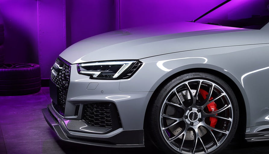 BKSS Style Carbon Fiber Body Kit For Audi RS4 B9 2017-2019  Set include:   Front Bumper Canards Front Lip Side Skirts Rear Diffuser With LED Light Front Bumper Trim Lip Rear Decklid Spoiler Roof Spoiler (2 types) Material: Carbon Fiber / Forged Carbon  NOTE: Professional installation is required 