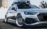 BKSS Style Carbon Fiber Front Bumper Canards For Audi RS4 B9 2019+  Set include:   Canards Material: Carbon Fiber / Forged Carbon / Dry Carbon  NOTE: Professional installation is required 