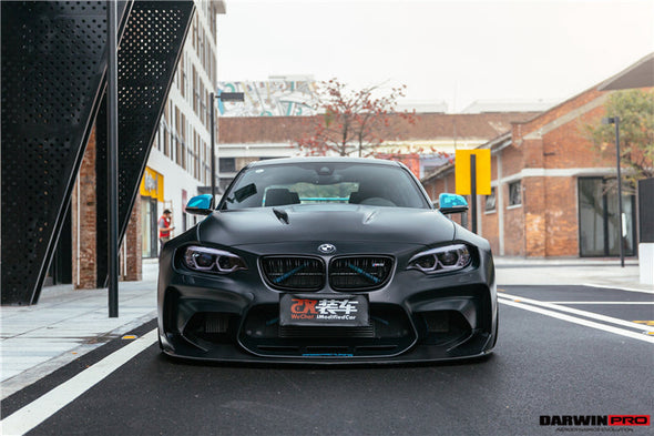 VR Style Wide Carbon Body Kit For BMW M2 F87 2016-2020  Set include:    Hood/Bonnet Front Bumper Rear Bumper Side Skirts Rear Fenders Fender Lines Doors Material: Fiberglass With Carbon, Fiberglass With Forged Carbon