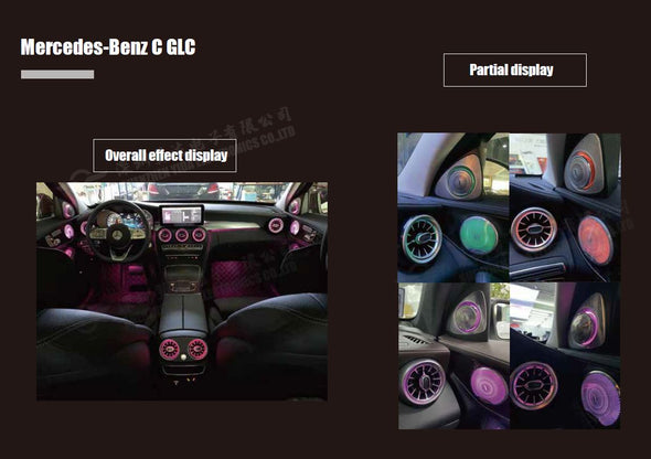ambient light 64 colors for the dashboard of: Mercedes Benz C-class W205 2015-2018 GLC-CLASS X253 2015-2019 Set include: 8 pcs of air vents Switch control