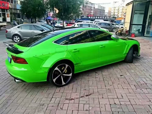 Wide fender flares kit for Audi RS7 4G 2013-2017  Set include:  Fiberglass front fender flares  Fiberglass rear fender flares  Material: Fiberglass FRP  NOTE: Very Professional installation / Drilling / Cutting is required. Rivets or bolts are not included