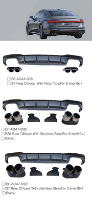 S7 | RS7 REAR DIFFUSER WITH EXHAUST TIPS for AUDI A7 4K8 2019 - 2023  Set includes:  Rear Diffuser Exhaust Tips
