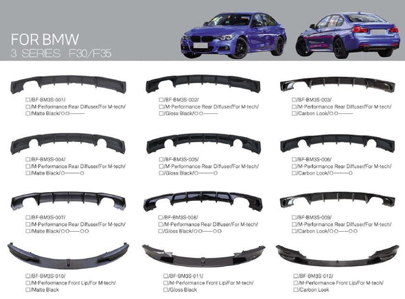 BMW-3-PARTS-FRONT-LIP-REAR-DIFFUSER-SIDE-BUMPER-SKIRT-F30-F35-m-tech-LCI-GT-m-performance