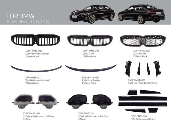 BMW-3-PARTS-FRONT-LIP-REAR-DIFFUSER-SIDE-BUMPER-SKIRT-G20-G28-m-tech-LCI-GT-m-performance