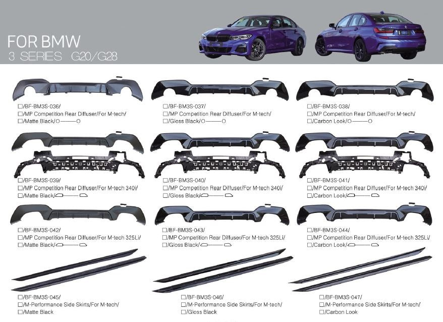 BMW-3-PARTS-FRONT-LIP-REAR-DIFFUSER-SIDE-BUMPER-SKIRT-G20-G28-m-tech-LCI-GT-m-performance