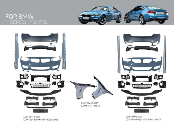 BMW-4-PARTS-FRONT-LIP-REAR-DIFFUSER-SIDE-BUMPER-SKIRT-F32-F36-G28-m-tech-LCI-GT-m-performance