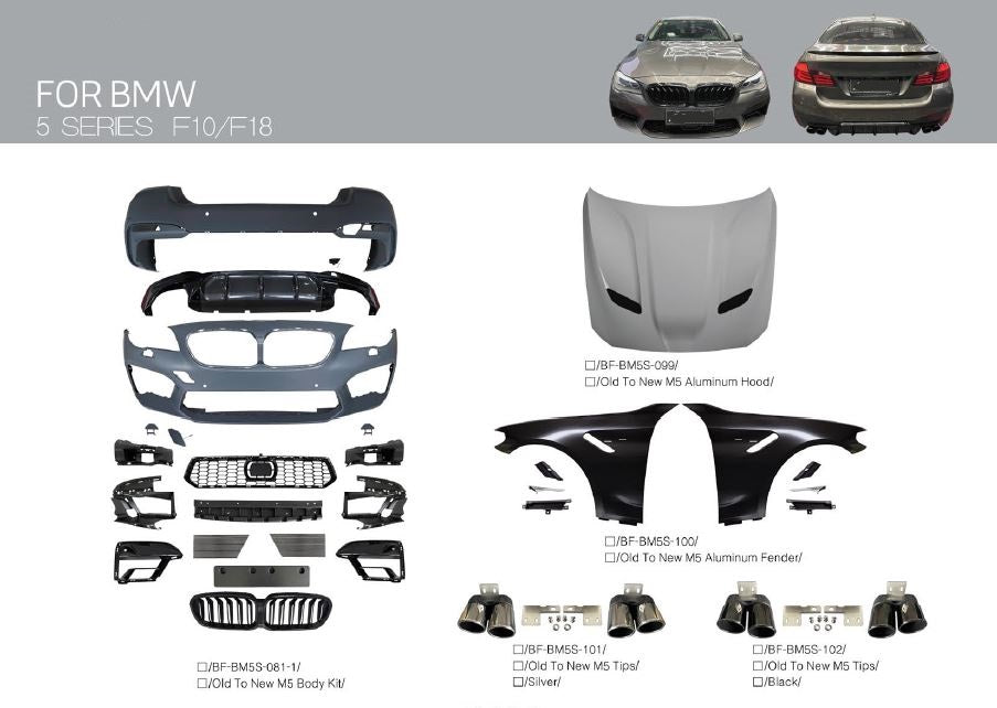 CONVERSION BODY KIT FOR BMW 5 SERIES F10/F18 M5 BODY KIT OLD TO NEW – Forza  Performance Group