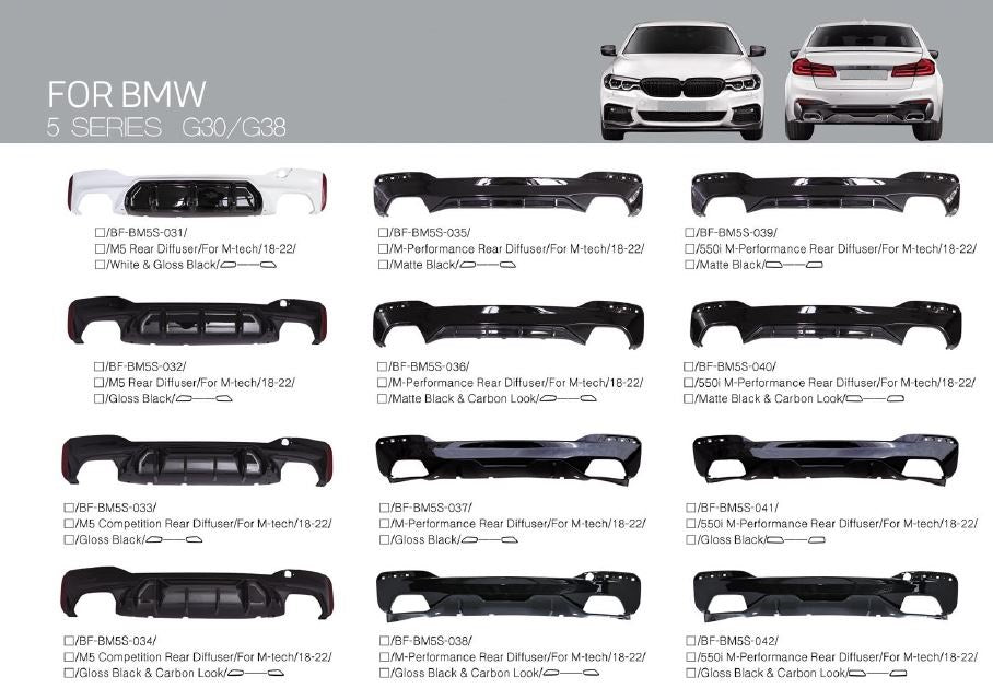 BMW-5-PARTS-FRONT-LIP-REAR-DIFFUSER-SIDE-BUMPER-SKIRT-G30-G38-2020-2021-G28-m-tech-LCI-GT-m-performance