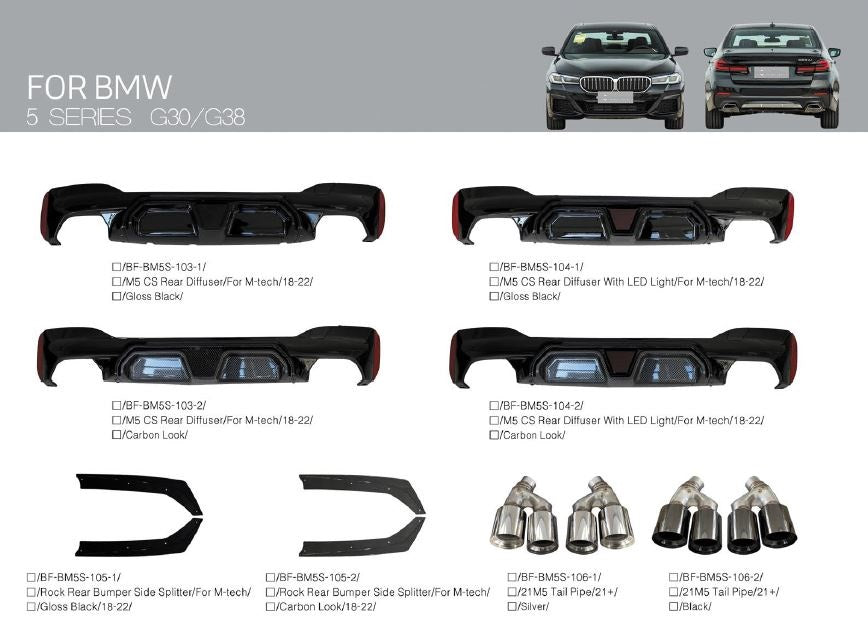 BMW-5-PARTS-FRONT-LIP-REAR-DIFFUSER-SIDE-BUMPER-SKIRT-G30-G38-2020-2021-G28-m-tech-LCI-GT-m-performanc