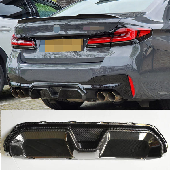 Aftermarket Dry Carbon Rear Diffuser For BMW M5 F90 LCI 2020+  Set include:  Rear diffuser Material: Real dry carbon fiber  Note Professional installation is required