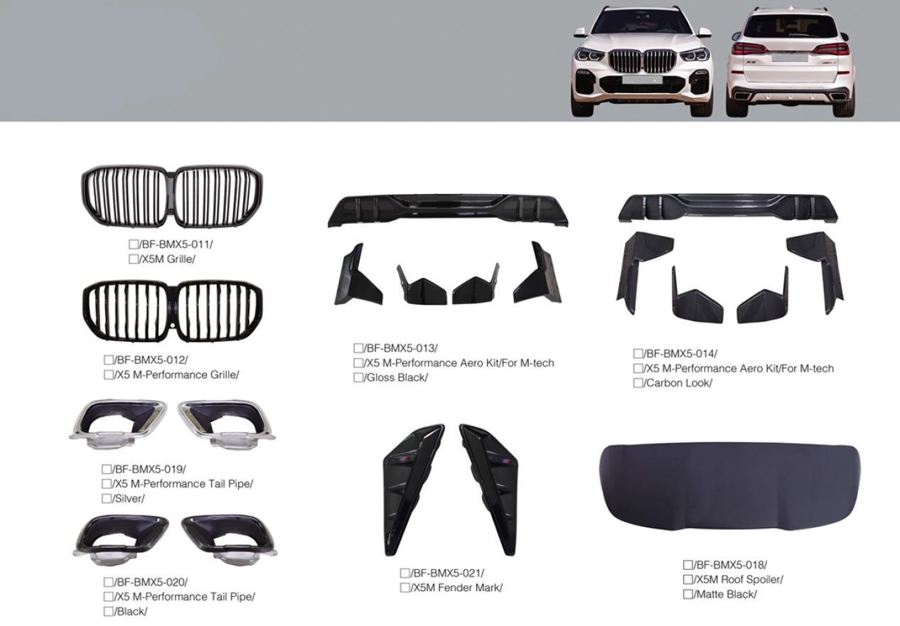 to custom bmw tail pipe , grille , spoiler x5