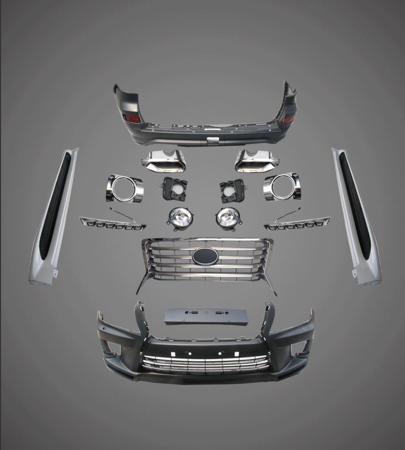 BODY KIT FOR TOYOTA LAND CRUISER LC 200 MODEL 2010-2015

Set includes:

Front bumper
Rear bumper
Exhaust pipe
Fog light
Side steps

Front grille

Material: PP+ABS