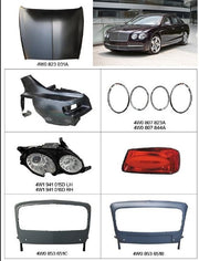 OEM REPLACEMENT PARTS for BENTLEY FLYING SPUR 2013 - 2019    Set includes:  Front Bumper  Rear Bumper Front Hood Center Grille