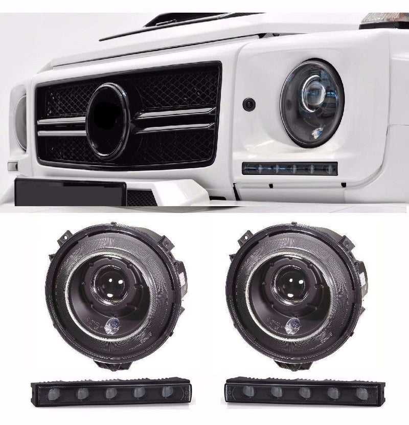Headlights for MERCEDES-BENZ G-Class W463 Black BI xenon + Black LED DRL HELLA B-style