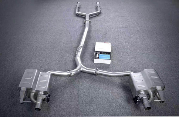 VALVED EXHAUST CATBACK MUFFLER for MERCEDES-BENZ AMG C43 3.0T 2019  Set includes:  Center Pipes Muffles with valves Valve control box with remote control (you may also reuse your factory exhaust valve motors