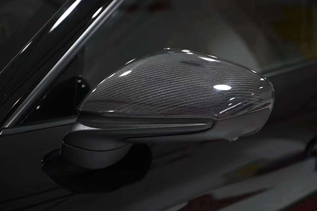 Carbon Fiber Side Mirror Cover for Porsche Taycan  Set include:   Mirror cover Material: Dry carbon fiber  Production time: 14 days