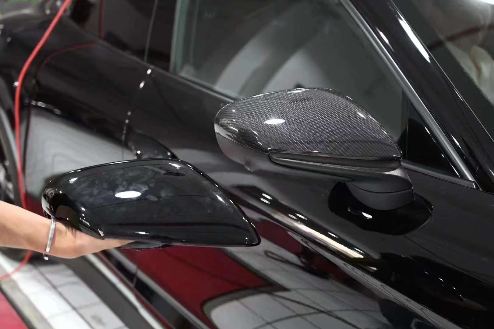 Carbon Fiber Side Mirror Cover for Porsche Taycan  Set include:   Mirror cover Material: Dry carbon fiber  Production time: 14 days