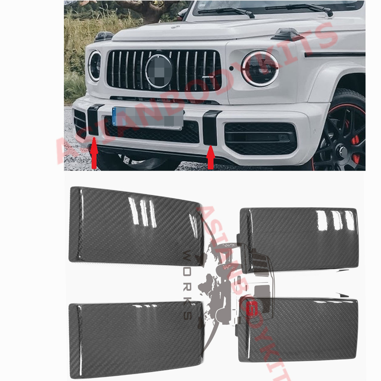 Carbon trim bumper covers for MERCEDES BENZ AMG G63 W463A W464 2018+ (4 pieces)