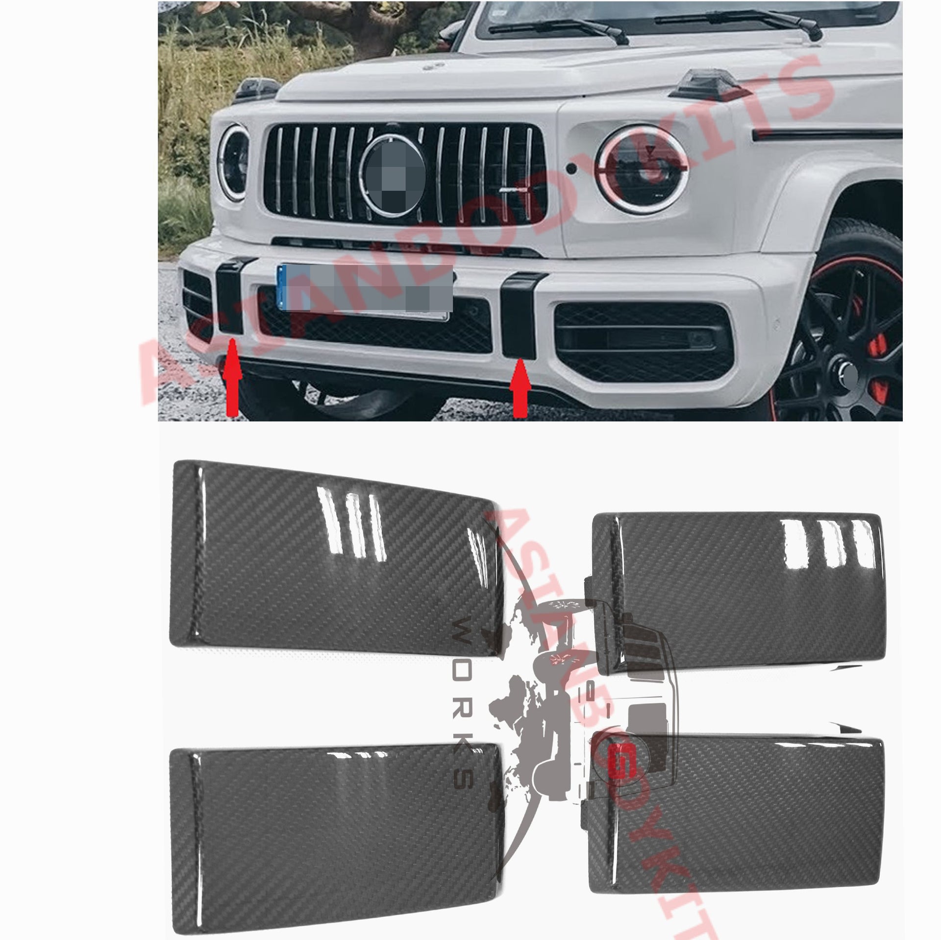 Carbon trim bumper covers for MERCEDES BENZ AMG G63 W463A W464 2018+ (4 pieces)