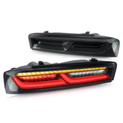 LED TAIL LIGHTS for CHEVROLET CAMARO 2016 - 2018  Set includes:  Tail Lights Features:  Lens color: red clear smoked Parking light: LED (red) Brake light: LED (red) Reverse light: LED (diamond-white) Turn signals: sequential indicator (Amber) Full LED tail lights, no need bulbs