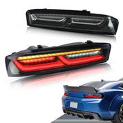 LED TAIL LIGHTS for CHEVROLET CAMARO 2016 - 2018  Set includes:  Tail Lights Features:  Lens color: red clear smoked Parking light: LED (red) Brake light: LED (red) Reverse light: LED (diamond-white) Turn signals: sequential indicator (Amber) Full LED tail lights, no need bulbs