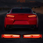 LED TAIL LIGHTS for CHEVROLET CAMARO 2016 - 2018  Set includes:  Tail Lights Features:  Lens color: red clear smoked Parking light: LED (red) Brake light: LED (red) Reverse light: LED (diamond-white) Turn signals: sequential indicator (Amber) Full LED tail lights, no need bulbs