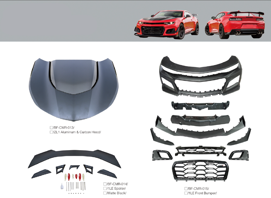 BODY KIT for CHEVROLET CAMARO 2016 - 2018  Set includes:  Front Bumper Carbon Hood Rear Spoiler