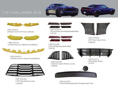 Parts for Dodge Challenger 2008-2022  Set include:   Rear Diffuser Front Lip Louvers Side Skirts
