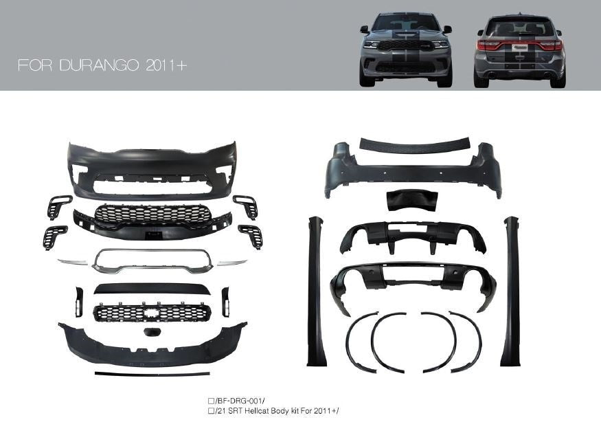 SRT HELLCAT STYLE BODY KIT for DODGE DURANGO 2011+     Set includes:  Hellcat Front bumper Front Hood Rear Bumper Side Skirts