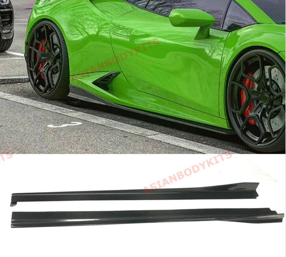 DRY CARBON FIBER SIDE SKIRTS ADDONS for LAMBORGHINI HURACAN LP 580 2017 - 2020