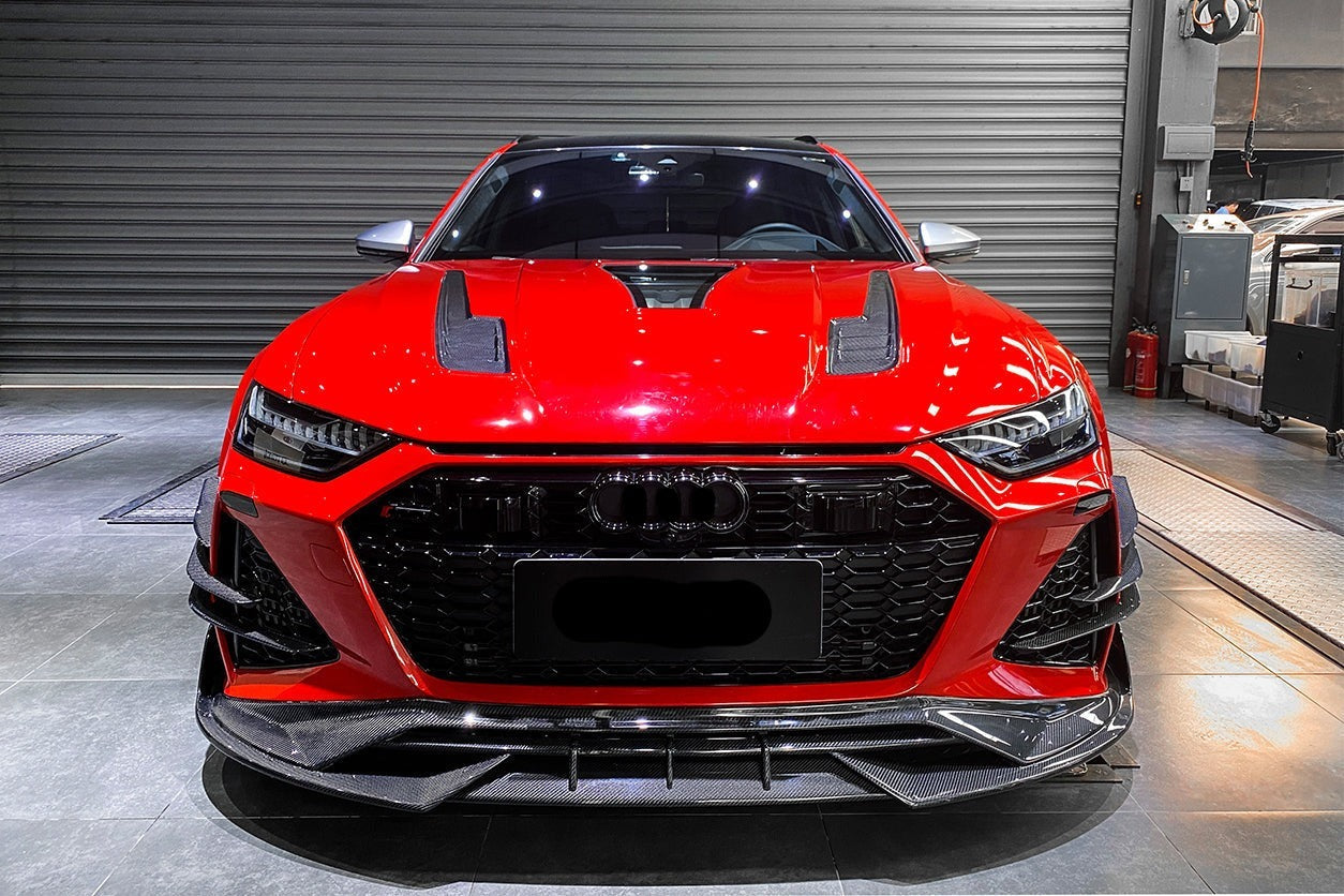 DARWIN PRO GENUINE CARBON BODY KIT FOR AUDI RS6 C8  Set include:   Front Bumper Rear Diffuser Hood Front Lip Side Skirts Front Fender Front Canards Roof Spoiler Middle Spoiler MATERIAL: Dry Carbon Fiber