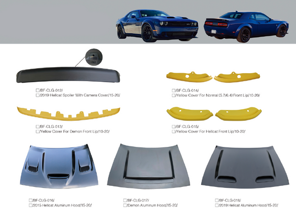 Hellcat spoiler, Cover for front lip, Hood 