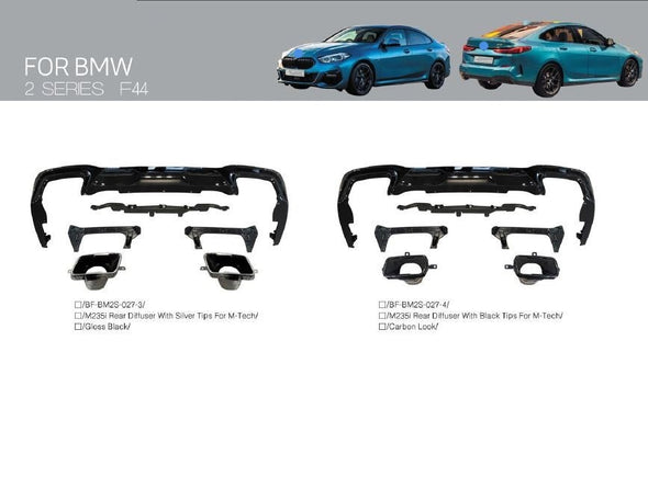 BMW 2 Series F44 REAR DIFFUSER 2019+  Set include:    Rear Diffuser Exhaust tips F44