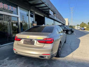 CONVERSION BODY KIT FOR BMW 7 SERIES G12 2016 - 2019 UPGRADE to BMW 7 SERIES G12 FACELIFT 2020 - 2022

Set includes:

Front Bumper Assembly

Hood / Bonnet
Front Fenders
Front Grille
Headlights
Side Skirts
Rear Bumper Assembly
Tail Lights
Rear Diffuser with Exhaust tips

Material: Fiberglass

Note: Professional installation is required. Headlights fit only if you have led headlights, not laser