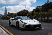 FPG Style Dry Carbon Fiver Body Kit For Ferrari F8  Set include:   Front lip Front trims Side skirts  Rear bumper Rear spoiler Material: Fiberglass with carbon fiber