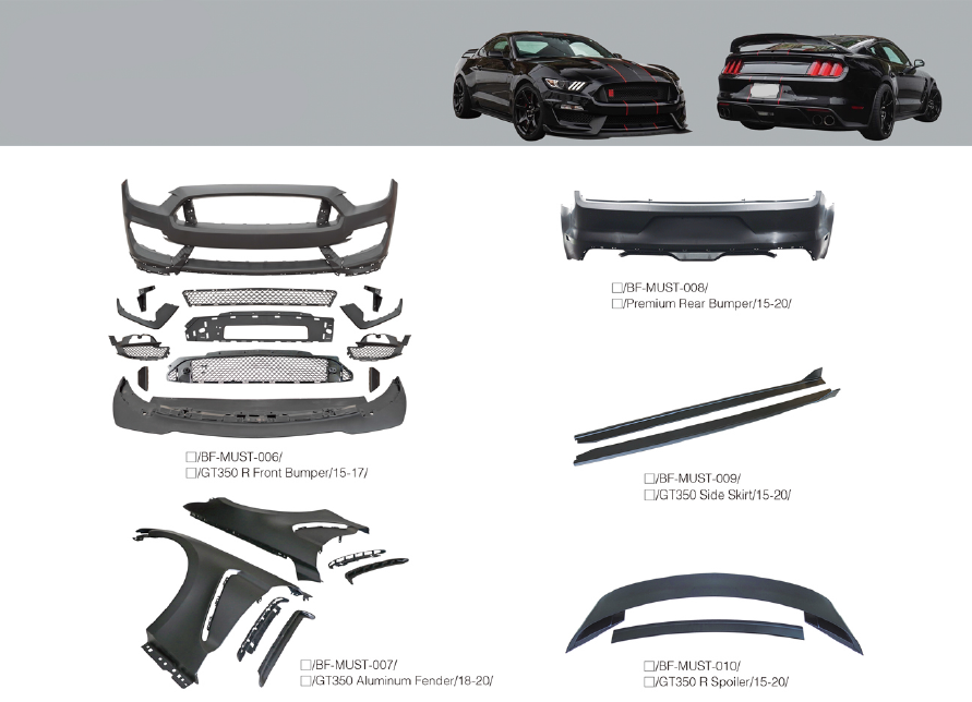 BODY KIT for FORD MUSTANG 2015 - 2020  Set includes:  Front Bumper Front Fenders  Rear Bumper Side Skirts Rear Spoiler