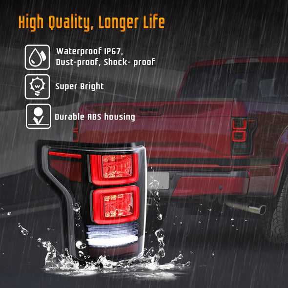 Full LED Tail Lights for Ford F150 2015 - 2020 Clear red