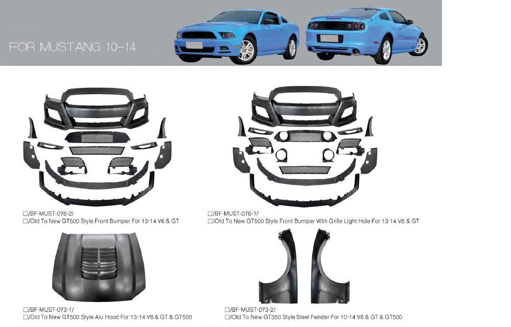 CONVERSION BODY KIT for FORD MUSTANG 2011 - 2014 to 2015 - 2022  Set includes:  Front Bumper Front Hood Front Fenders Rear Bumper Side Skirts Rear Spoiler